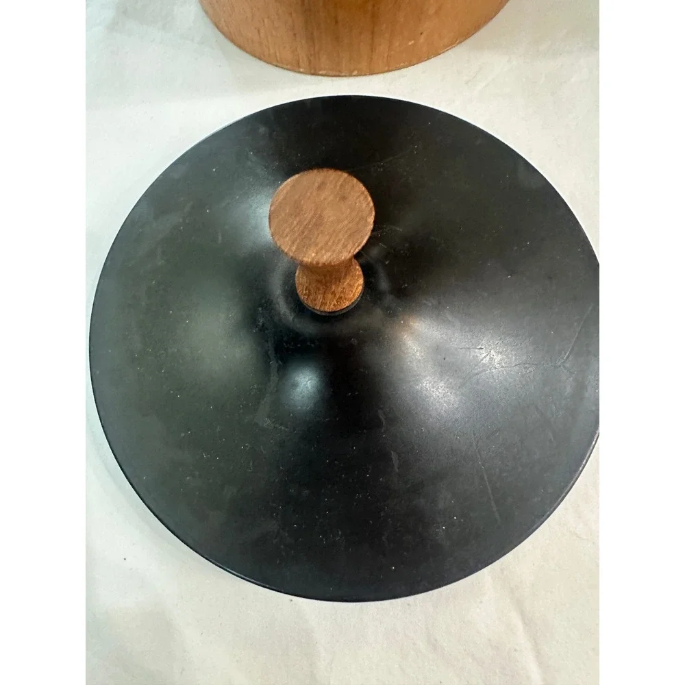 Vintage MCM Wood Grain Canister Set 3 Piece Black Lids Kitchen Storage